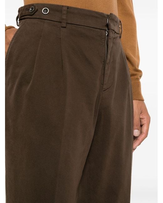 Peserico Brown Waist-Tab Cotton Trousers for men