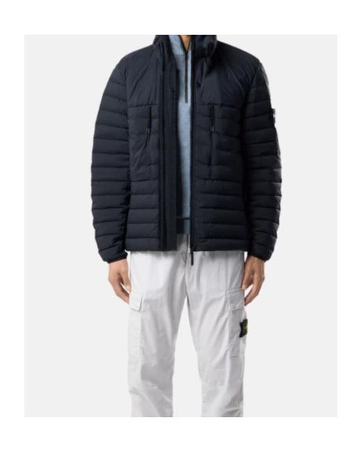 Stone Island Blue Hooded Padded Coat for men