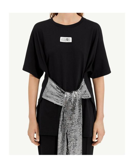MM6 by Maison Margiela Black Roundneck Label T-Shirt