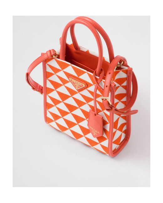 Prada Logo Detailed Monogram Tote Bag in Orange | Lyst