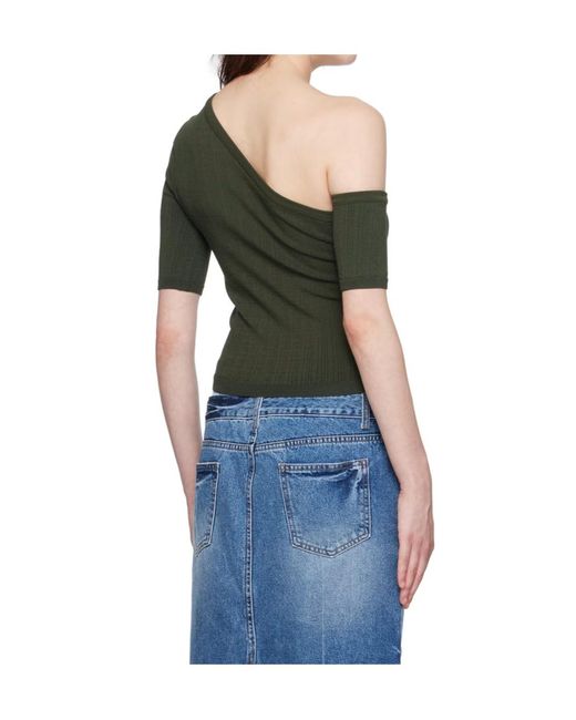 Juun.J Green Ribbed-Knit One-Shoulder Top