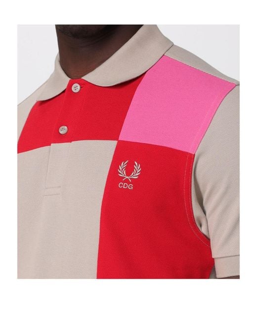 Comme des Garçons Pink Patchwork-Effect Logo-Embroidered Polo Shirt for men