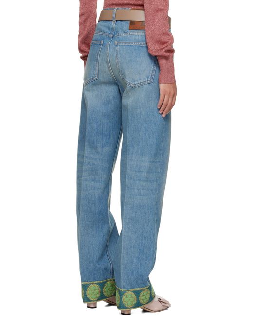 Valentino Blue Logo Patch Straight Leg Jeans