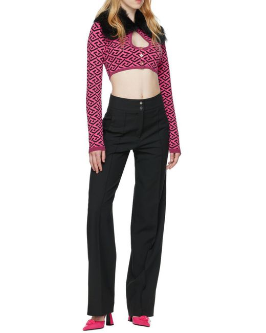 Versace Red La Greca Printed Cropped Cardigan