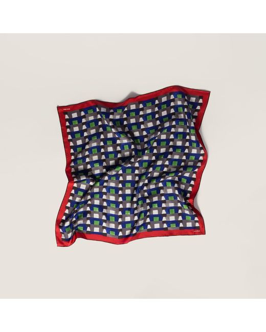 Miu Miu Blue Printed Silk Scarf