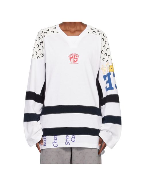 MARINE SERRE White Upcycled Graphic Jersey Ls Hockey T-Shirt for men