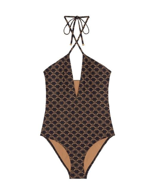 Céline Brown Monogram Jersey Swimsuit