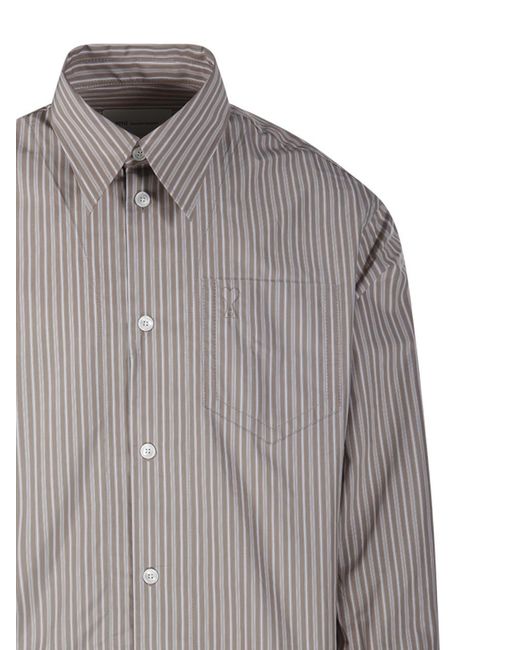 AMI Brown Long Sleeved Striped Shirt for men