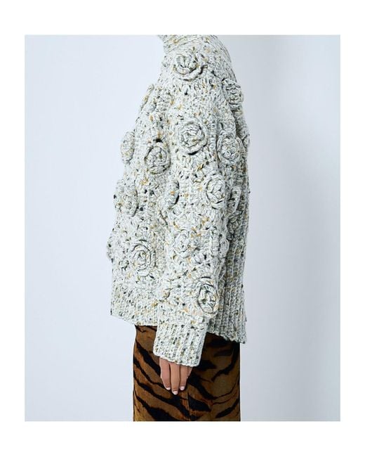 Ganni Gray Floral Crochet High-Neck Jumper