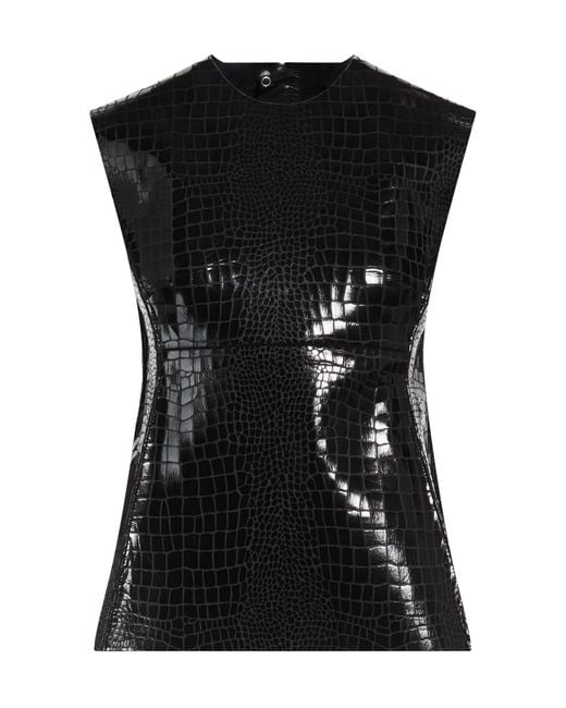 Tory Burch Black Crocodile Embossed Sleeveless Top