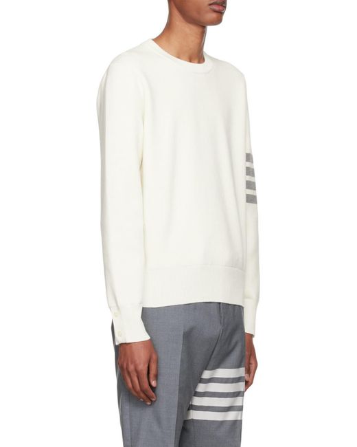 Thom Browne White Bar Crewneck Jumper for men