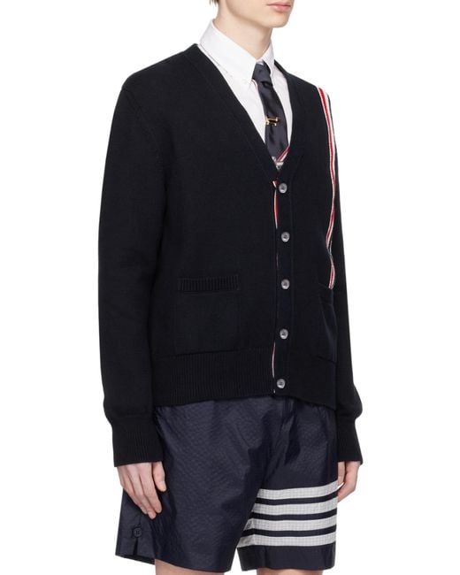 Thom Browne Blue Rwb Striped V-Neck Knitted Cardigan for men