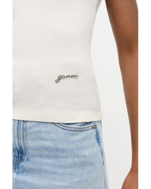 Ganni Natural Ribbed Knit Tank Top