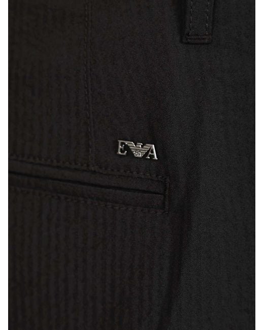 Emporio Armani Black Seersucker Tailored Pants for men