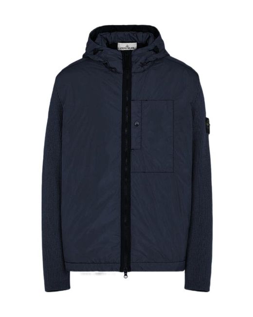 Stone Island Blue Panelled Zip-Up Hooded Jacket for men