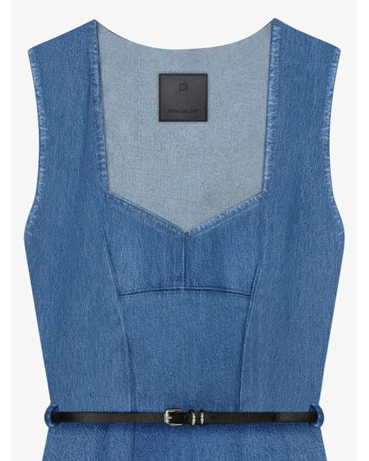 Givenchy Blue Sleeveless Belted Denim Dress