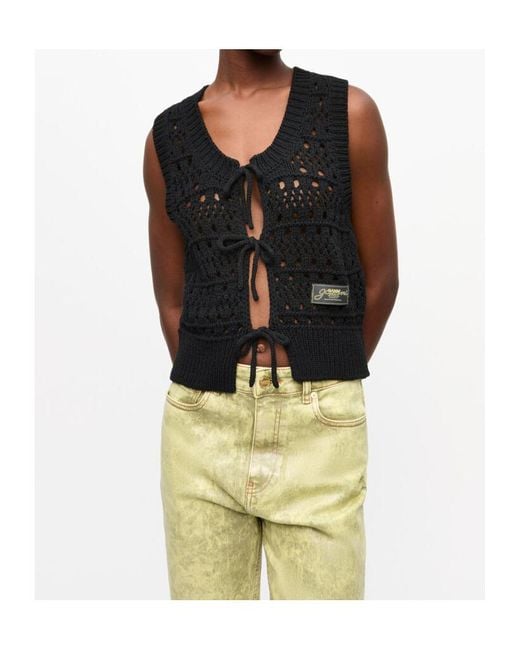 Ganni Black Crochet Tie String Vest