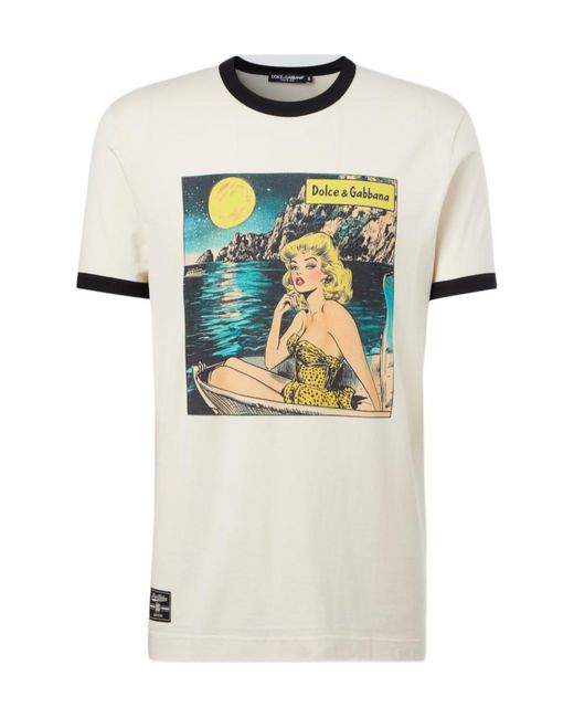 Dolce & Gabbana White Printed Cotton Jersey T-Shirt for men