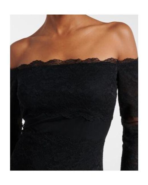 Blumarine Black Off-Shoulder Lace Tulle Maxi Dress