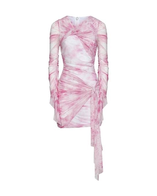 MSGM Pink Long-Sleeved Gathered Mini Dress