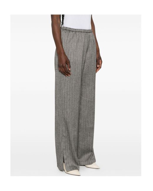 Forte_forte Gray Herringbone Side-Slit Trousers