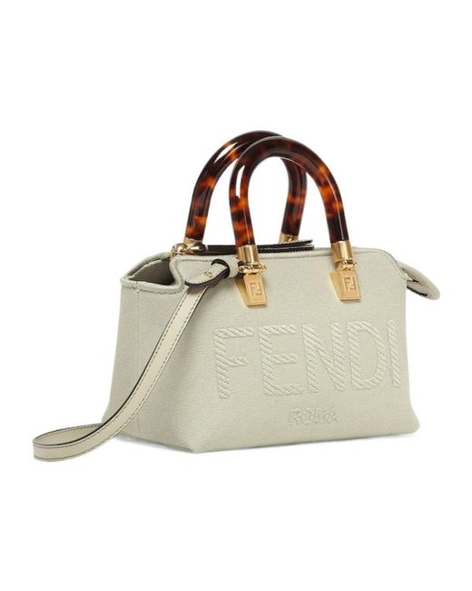 Fendi Metallic Light Canvas Small Boston Bag With Roma Embroidery