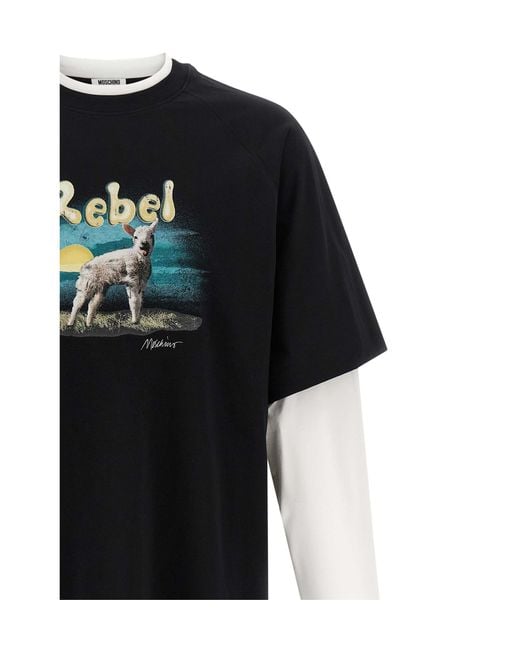 Moschino Black Double Layer 'Rebel' T-Shirt for men
