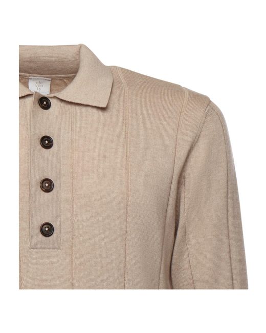 Eleventy Natural Long-Sleeved Knitted Polo Shirt for men