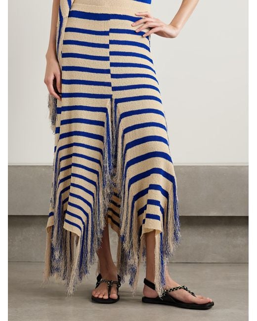 Proenza Schouler Blue Yves Asymmetrical Fringe Striped Midi Skirt