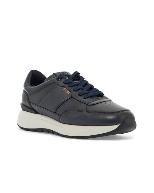 Boss Blue Round-Head Sneakers for men