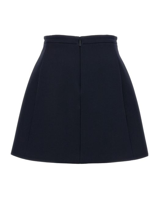 Valentino Blue Logo Plaque High Waist A-Line Skirt