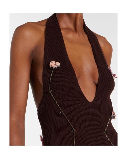 AYA MUSE Purple Floral Appliqué Knit Dress