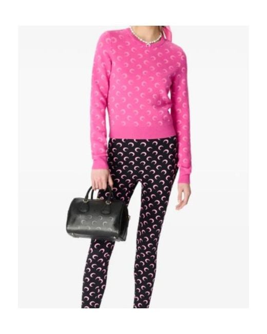 MARINE SERRE Pink Moon Jacquard Knitted Sweater