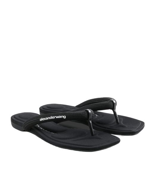 Alexander Wang Black Logo Printed Jenna Thong Slippers