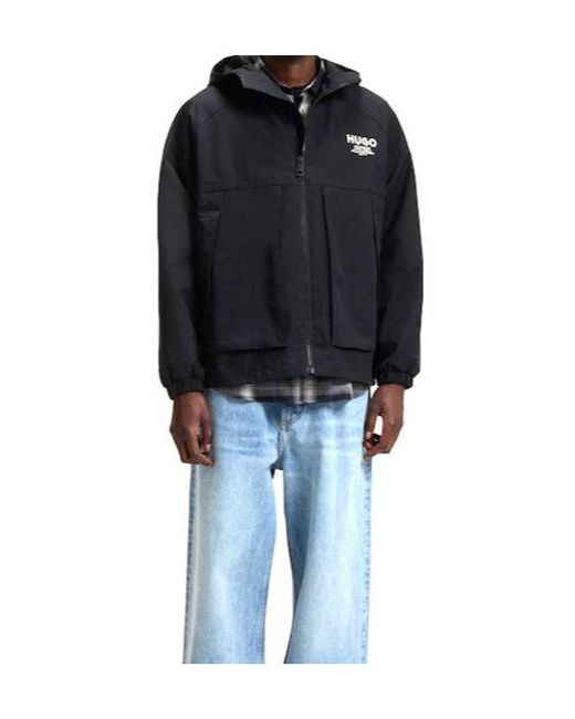 Boss Black Hooded Logo-Print Jacket for men