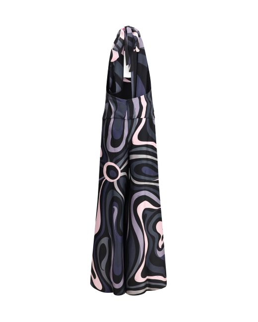 Emilio Pucci Black Pucci V-Neck Printed Sleeveless Jumpsuit