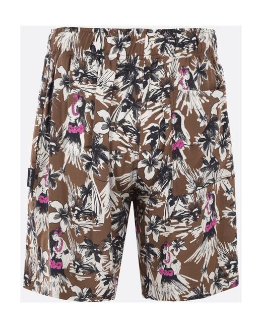 Palm Angels Gray Hula Printed Drawstring Shorts for men