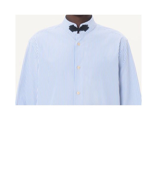 Valentino Blue Long-Sleeved Striped Cotton Shirt With Toggle for men