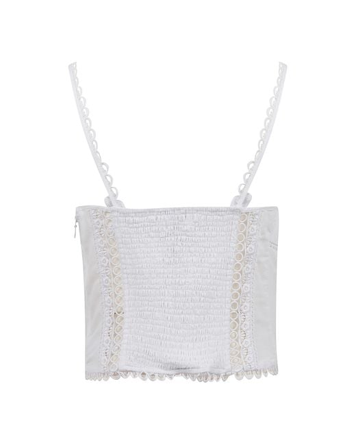 Charo Ruiz White Ibiza Smocked Lace Trim Top