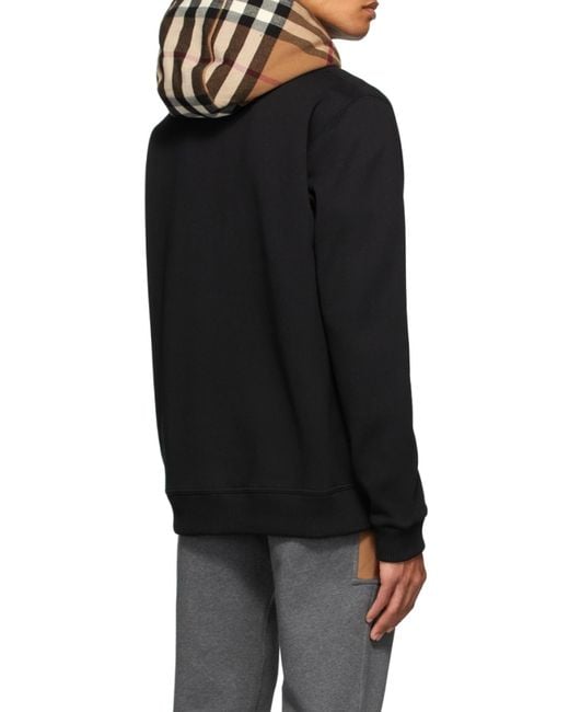 Burberry Black Check Hood Cotton Blend Zip Hoodie for men