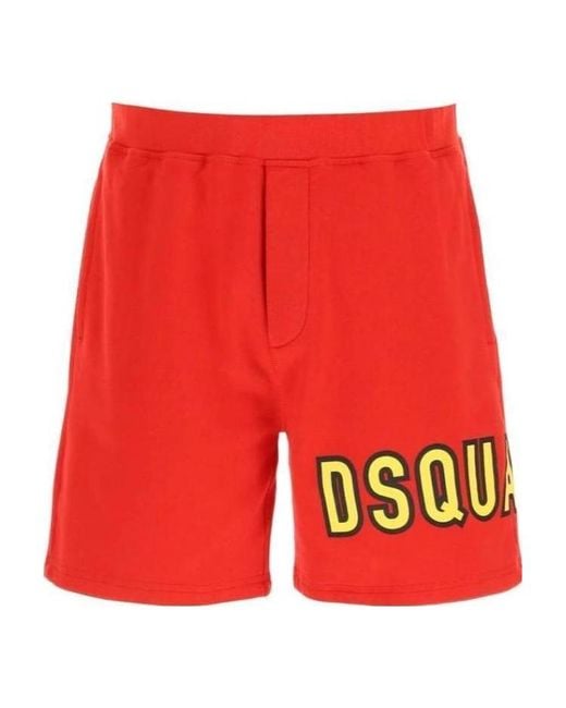 DSquared² Red Logo-Print Cotton Shorts for men