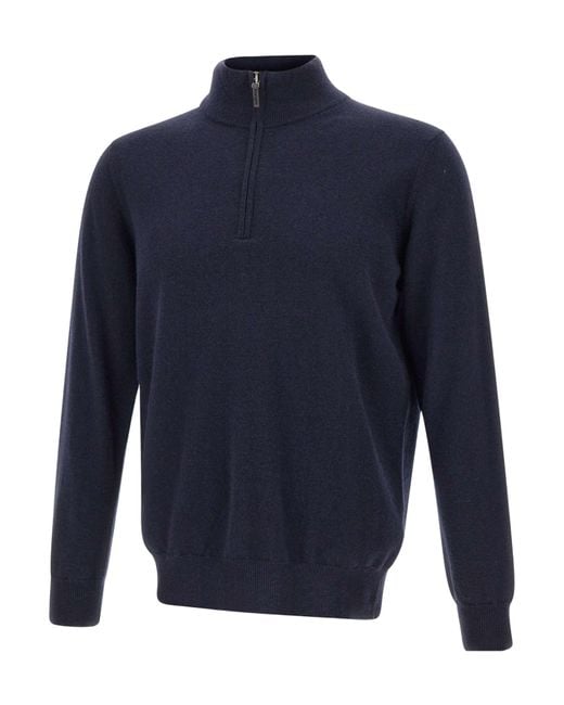 Kangra Cashmere Blue Kangra Half Zip Henley Knitted Sweater for men