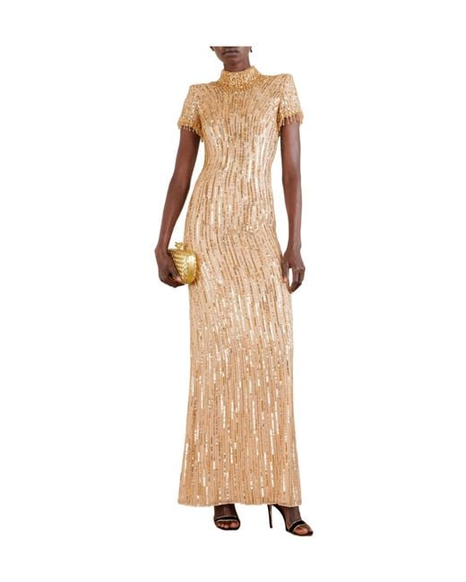 Jenny Packham Natural Embellished Chiffon Gown