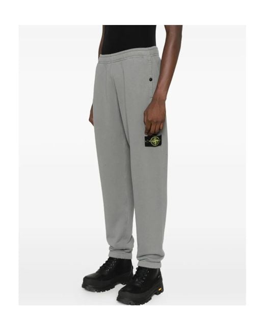 Stone Island Gray Logo-Patch Track Pants for men