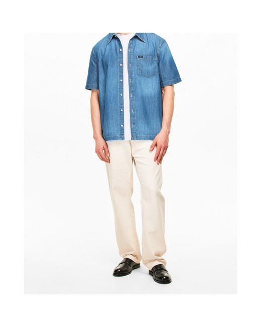 7 For All Mankind Blue Button-Down Denim Shirt for men