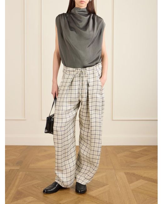 Kallmeyer White Clemence Pleated Plaid Casual Pants