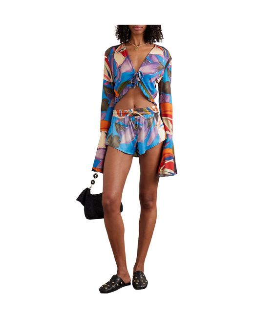 Donde Esteban Blue Printed Satin Shorts