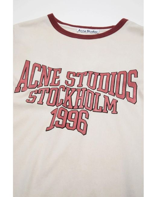 Acne Pink Logo-Print Ringer T-Shirt for men