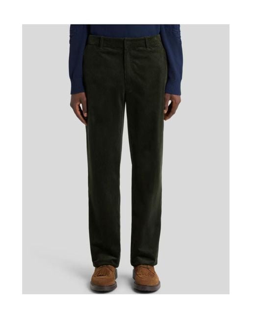 Etro Black Stretch Cotton Corduroy Trousers for men