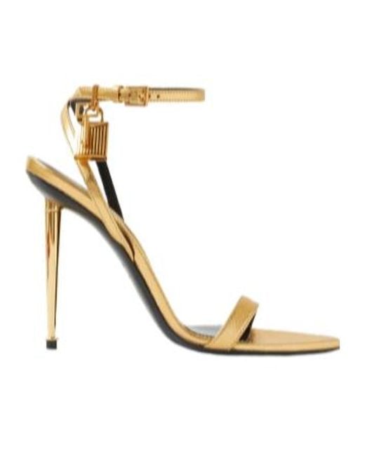 Tom Ford Padlock-Style Metallic Leather High-Heeled Sandals